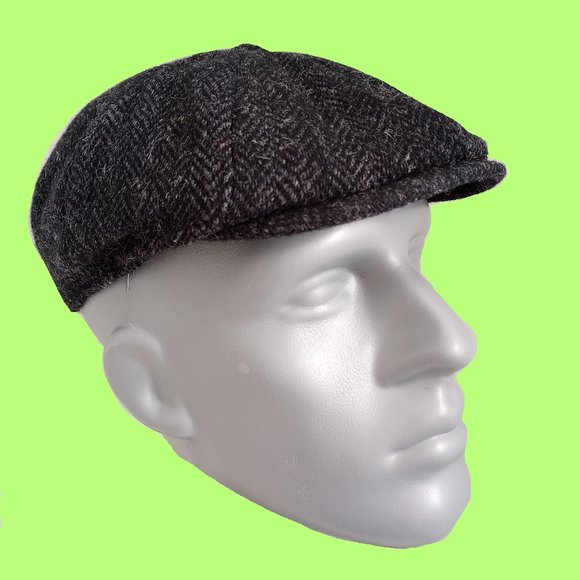 PEAKY BLINDERS Hartside Harris Tweed® Arran 8pc Cap HS15 BLACK - PICK SIZE - Picture 1 of 12